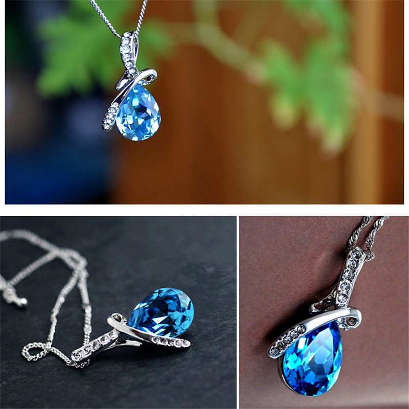 [Ready Stock]Fashion Silver Plated Color Gemstone Luxury Elegant Necklace Pendant