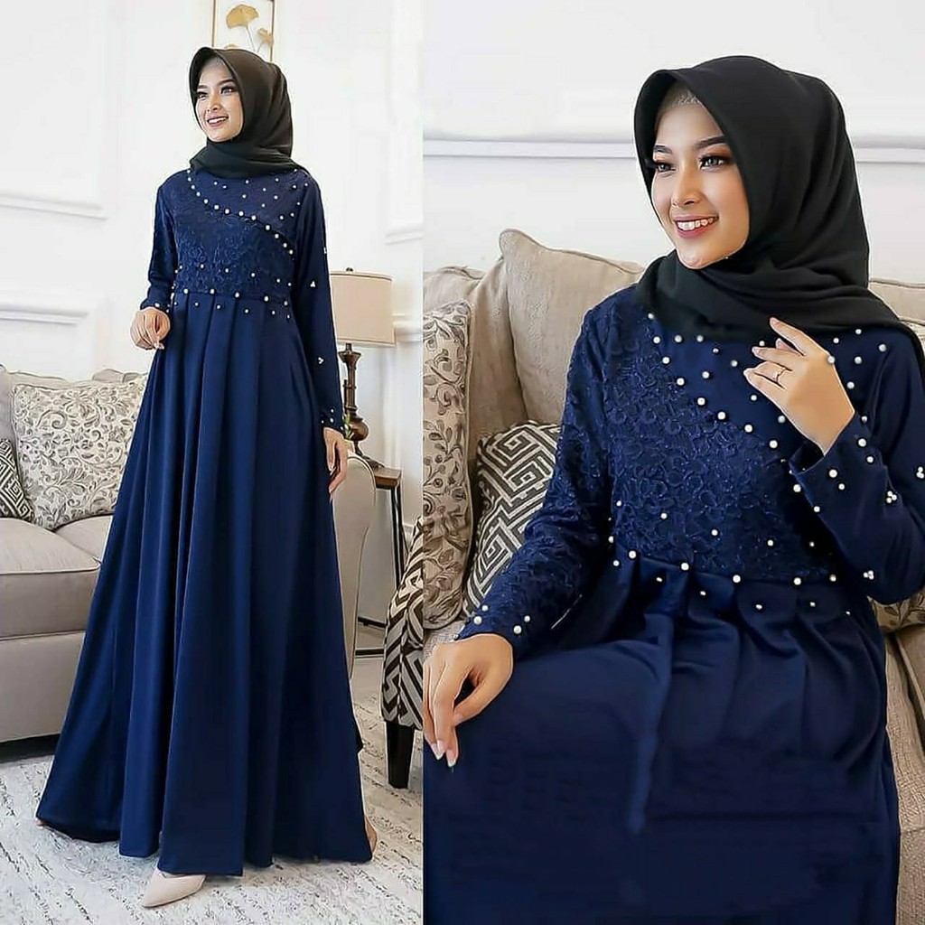 COD - Delisya Dress Gamis Brukat Mutiara Premium Fashion Gaun Pesta Kondangan Wanita Muslim Termurah.Tiara Maxy-2