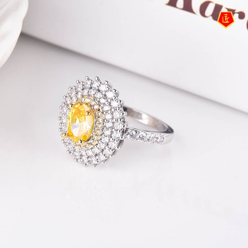 [Ready Stock]Luxury Citrine Two-Tone Ring