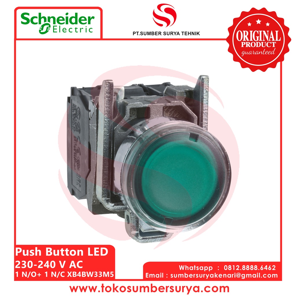 Push Button LED Warna Hijau Saklar Listrik ON OFF SNI XB4BW33M5 Asli Ori Schneider