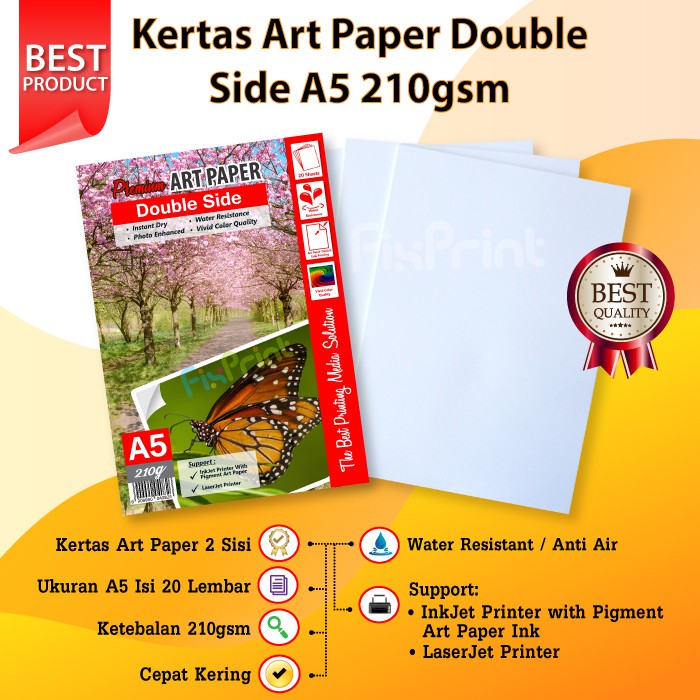 Kertas Art Paper Double Side A5 210gsm, Kertas Art Paper Printer A5 20Pcs / pak