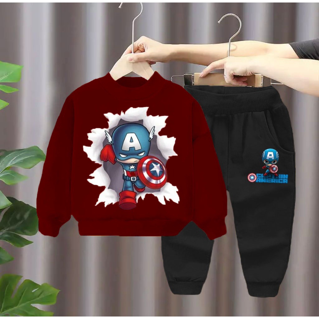 SETELAN SWEATER JOGGER ANAK BAJU ANAK 1-5 TAHUN MOTIF KAPTEN AMERICA SWEATER ANAK LAKI LAKI DAN PEREMPUAN SETELAN ANAK MURAH BAJU ANAK MURAH BAJU ANAK LAKI LAKI BAJU ANAK PEREMPUAN TERLARIS