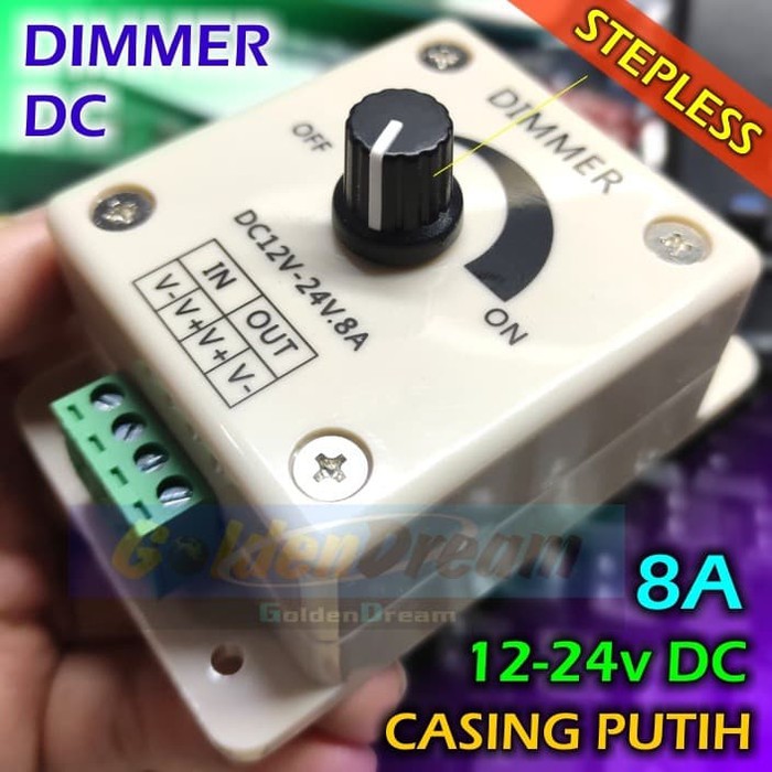 Dimmer Casing PUTIH DC 12-24v 8A Lampu LED Motor Kipas Atur Kecepatan