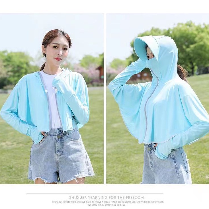 Anti UV Wanita Jacket Anti Matahari Parasut Outdoor 2299 (L/XL)-Blue