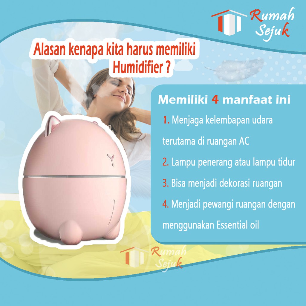 RS - Air Humidifier Diffuser Aromaterapi Alat Pengharum Ruangan Difuser Disfuser Unik Lucu Kucing RS-H32 Humdifier Purifier Difusser Defuser Humidifer Humadifier Humudifier Dispuser Humifider Portable Mobil Car Uap Hiasan Kamar Lampu LED Free Gratis Oil