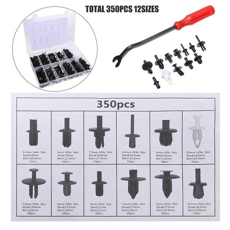 Baut Rivet Mobil Universal Car Push Pin Fasteners 350PCS /  Paku Mur Nut Baut Baud Rivet Ripet Kancing Fastener Rivet Clips Klip Clip Fender Bemper Bumper Body Panel Velek Velg Pintu Mobil Avanza Honda Apv Agya Alya Ertiga Calya Jazz Universal 160 Pcs Bol