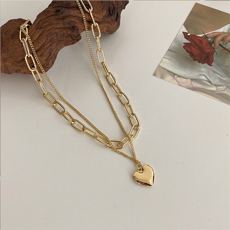 Set Kalung Multilayer Liontin Hati Gaya Hip Hop Untuk Wanita