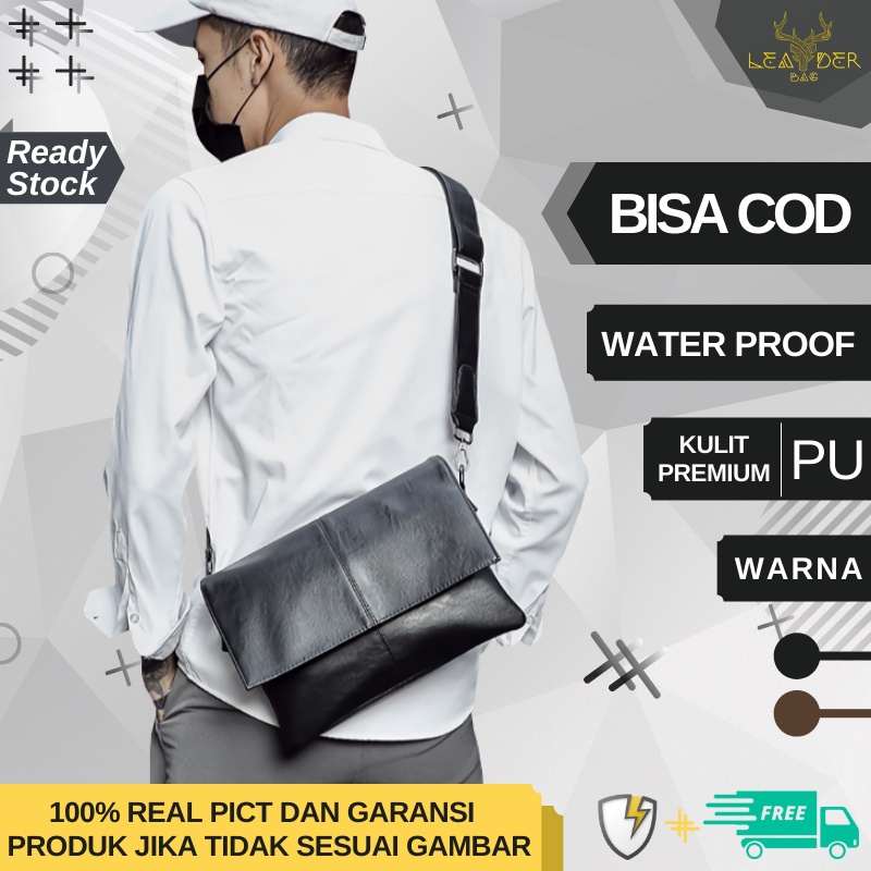 Tas Selempang Kulit Pria Kerja Original Distro Model Terbaru Waterproof Warna Hitam Dan Coklat Atau Tas Tangan Messenger Cowok Import B49