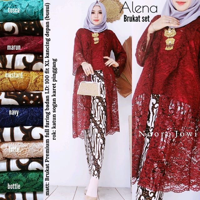 Alena Setelan Brokat Tunik & Rok Katun Batik Sogan