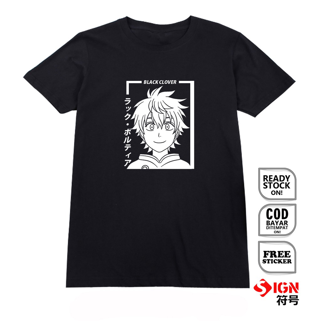 KAOS LUCK VOLTIA BLACK CLOVER ASTA FINRA ANIME MANGA BAJU JEPANG VANESSA GAUCHE JAPANESSE CULTURE SC