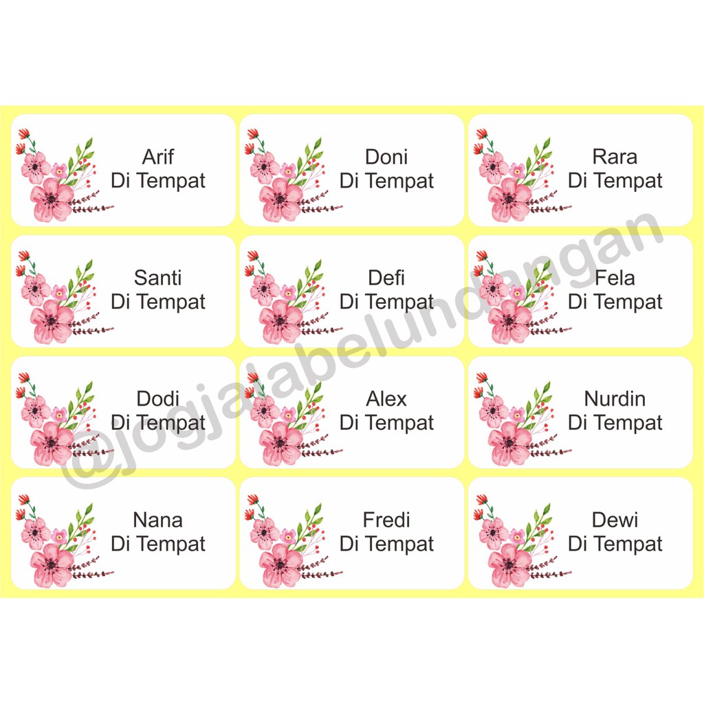 Print Nama Label Undangan Motif Bunga Merah Muda | Shopee ...