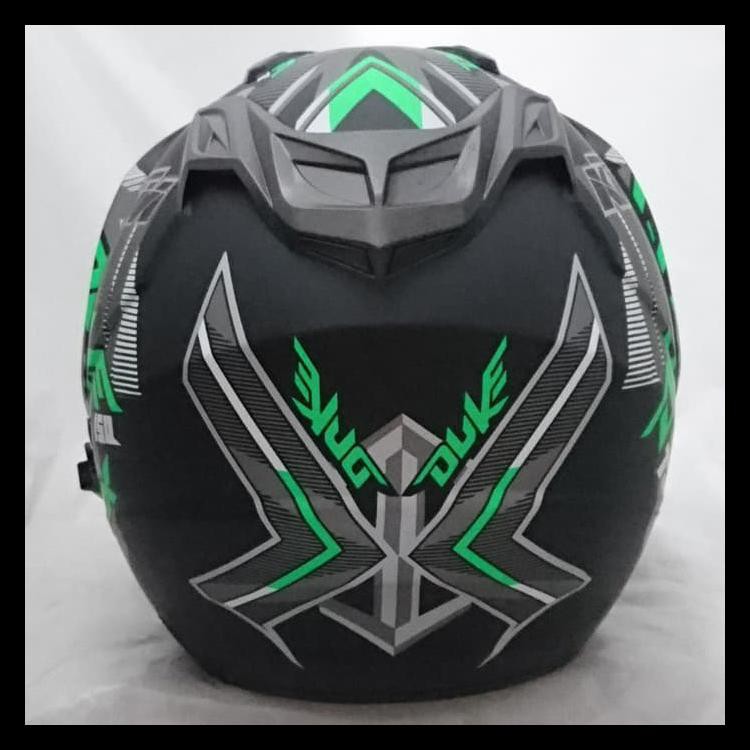 Helm Dmn 2 Kaca Double Visor Duke Black Doff Green