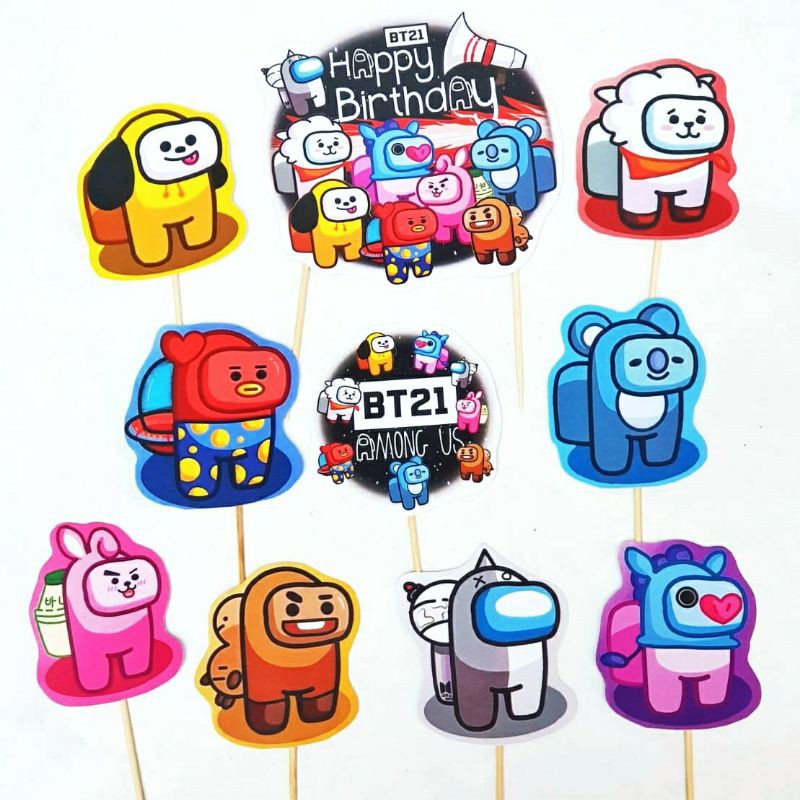 BT 21 Among Us Birthday Cake Topper 1 set isi 10 pc