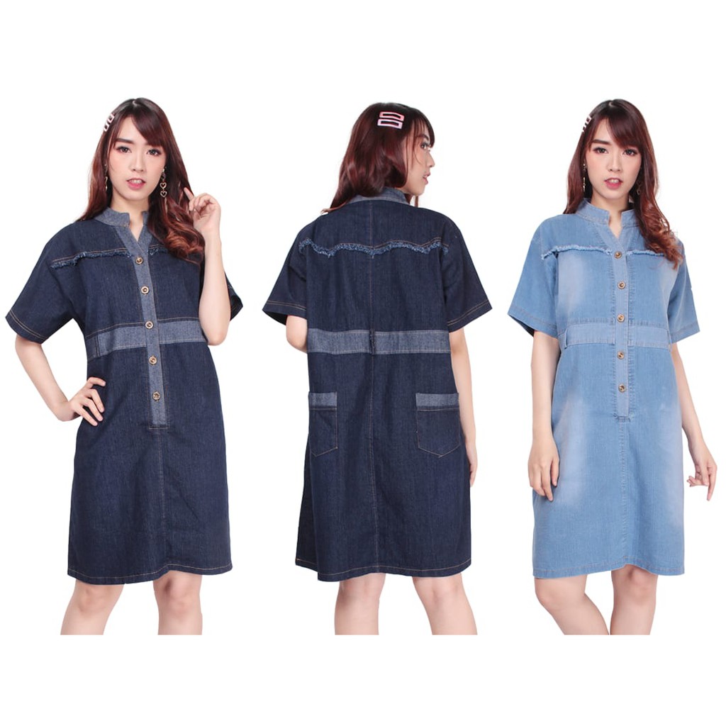 Midi Dress Denita Jeans Shortdress Jumbo Wanita