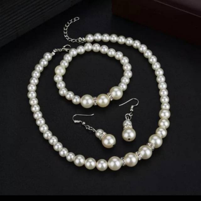 Set Perhiasan Mutiara Kalung Anting Gelang Mutiara