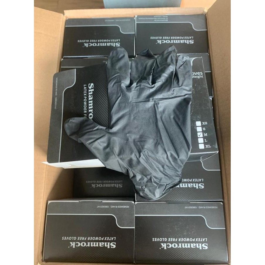 Latex Gloves Shamrock Sarung Tangan Hitam Black Kemasan 50 Pcs Topsintai