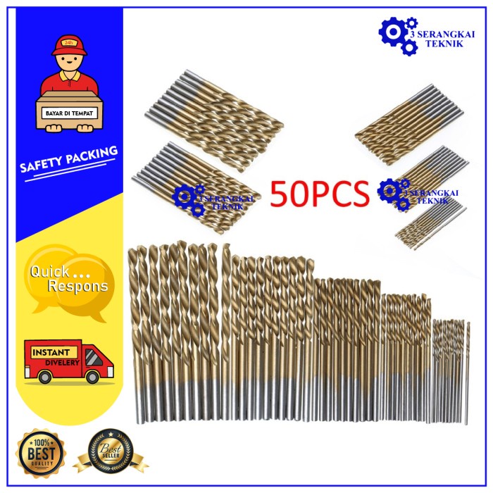 Mata Bor Power Drill Bits Titanium Coated 50 PCS