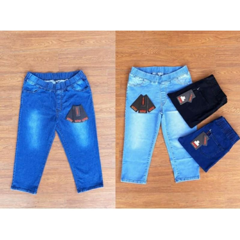 Celana Jeans Wanita 7/8 Legging Pinggang Karet Tebal Jegging