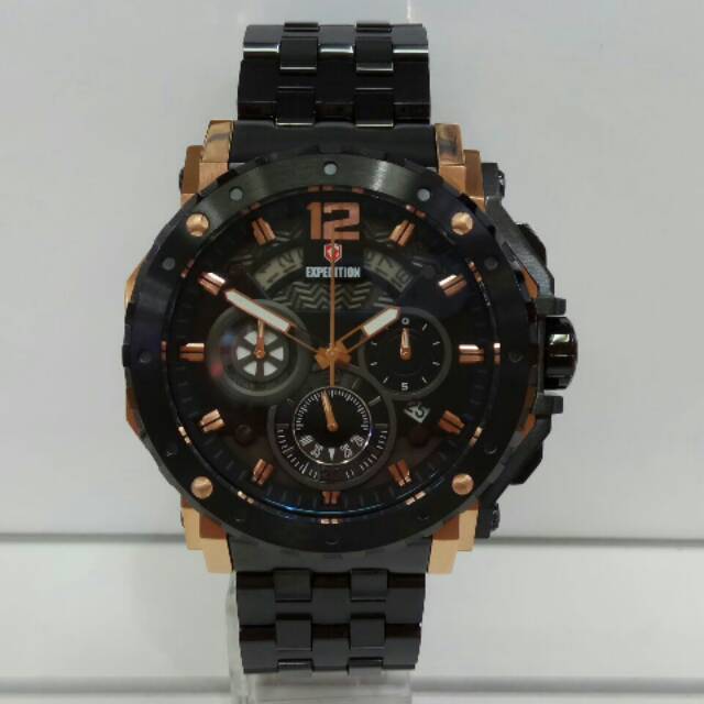Jam tangan expedition e 6402 rantai pria black rose gold