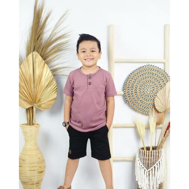 Lilo Top - Baju Atasan Anak 2-8Tahun Bahan Kaos Waffle Uniqlo Berkancing Fashion Cowo Cewe