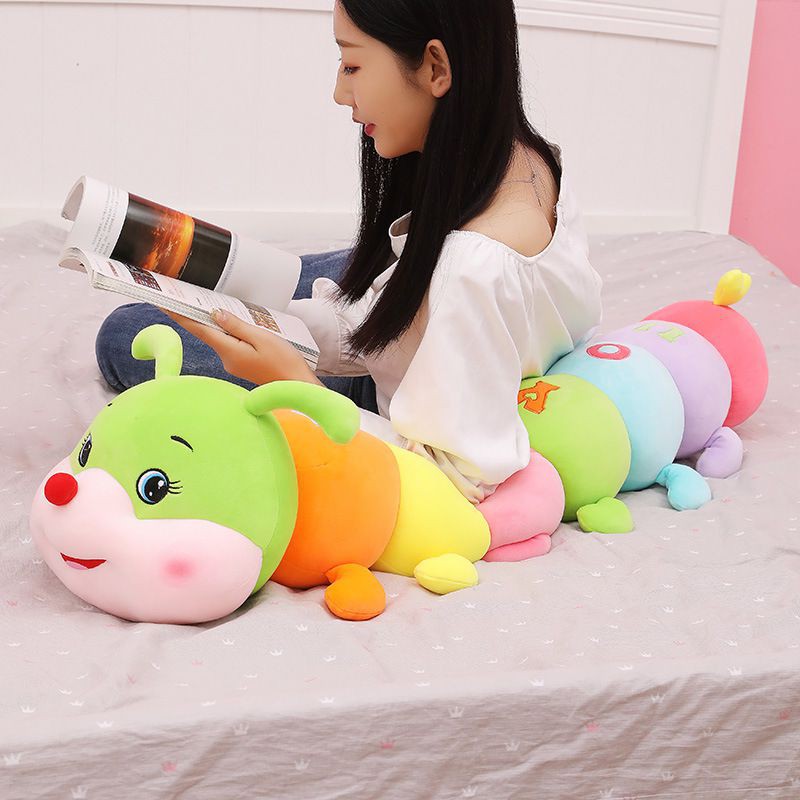 90cm Mainan Giant Soft Caterpillar Sleeping Long Pillow Plush Toys Kids Colorful Doll Boneka