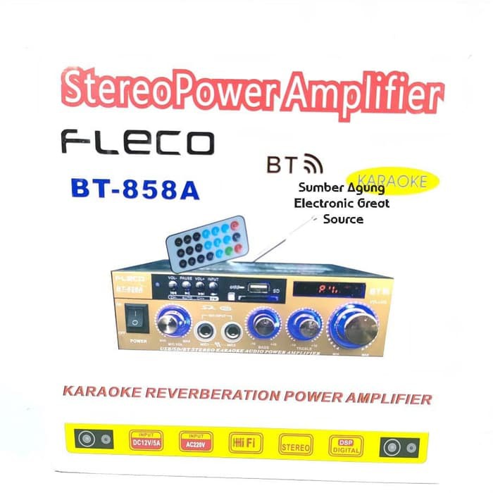 Fleco BT858A 858 Stereo Power Amplifier Colokan Mic 2 Dua Bluetooth AC