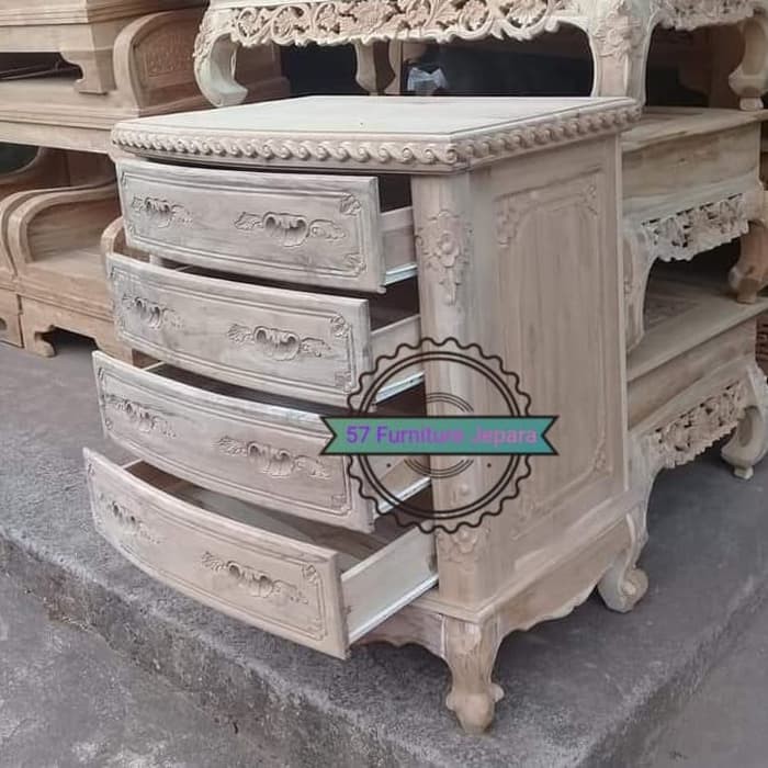 Nakas laci ukir Jepara - lemari hias pendek kayu jati mentahan