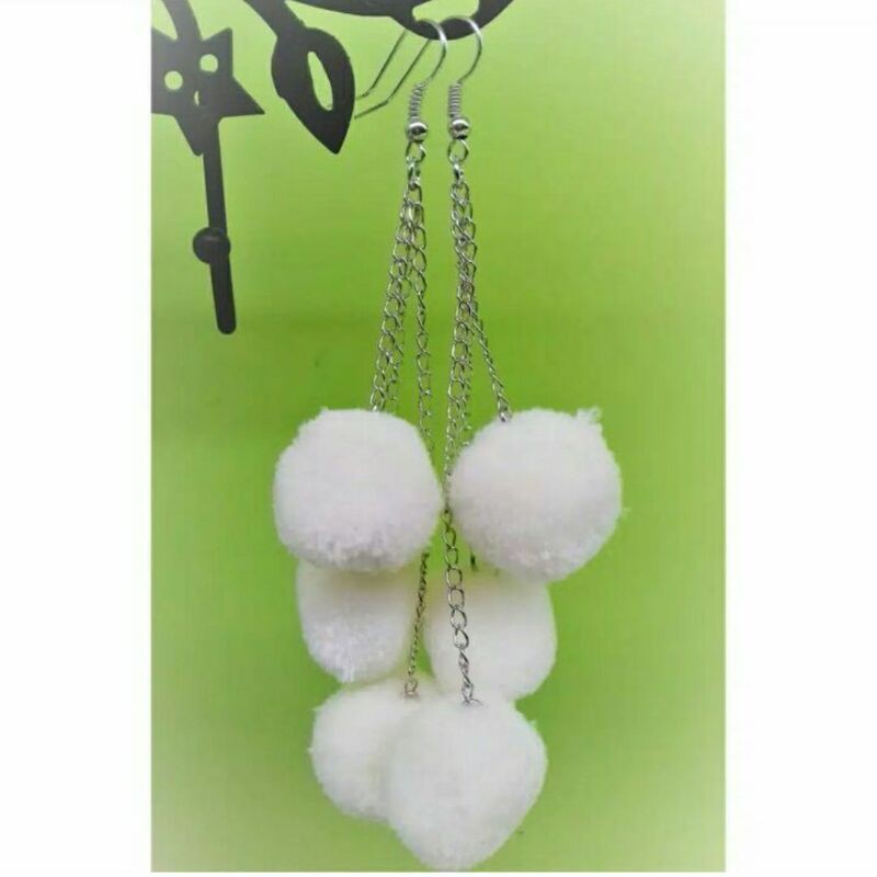 Anting Tri Pompom -anting hijab-anting kekinian-anting remaja -anting mewah bisa COD