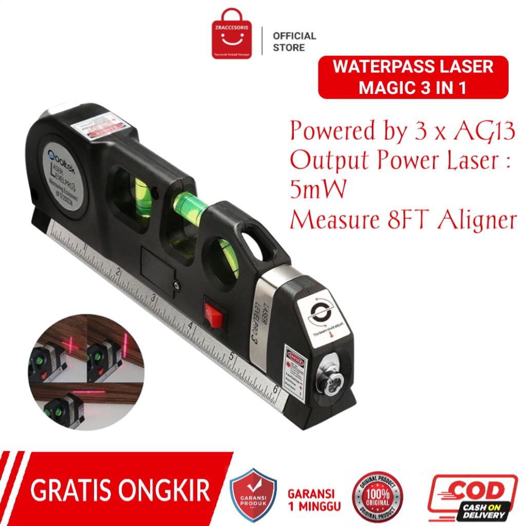 Alat Ukuri Penggaris Laser Waterpass Tukang Fixit Level Pro 3 Penggaris Laser Waterpass Meteran Lase