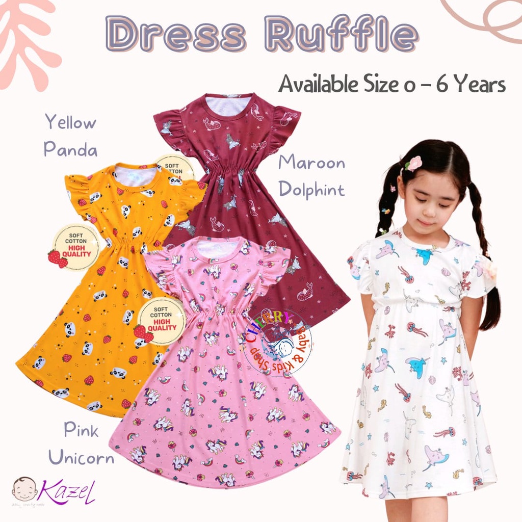 Kazel x Zebe 0 - 12 Tahun Ruffle Dress Motif Dress Anak Perempuan CBKS