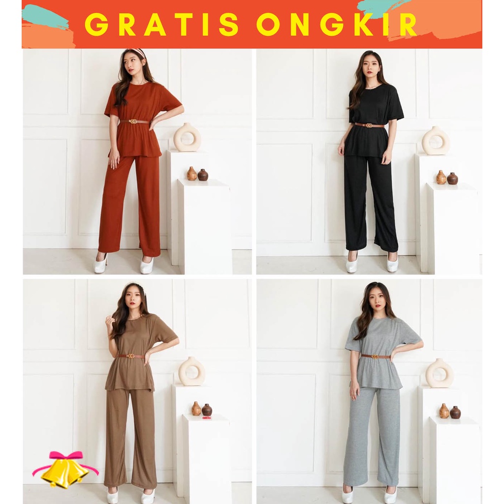 COTTONBELLS CASUAL JUMPSUIT WANITA RAELENE SET PANTS FREE BELT (EO - JS 1868)-6