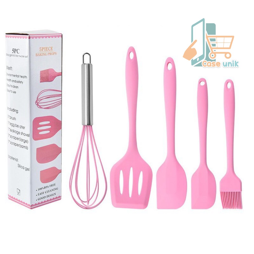 RT81 ALAT MASAK BAHAN SILIKON SILICONE UTENSIL SPATULA COOKING BAKING PROPS SET 5PCS PERALATAN MASAK 5 IN 1 TAHAN PANAS BPA FREE CS3946