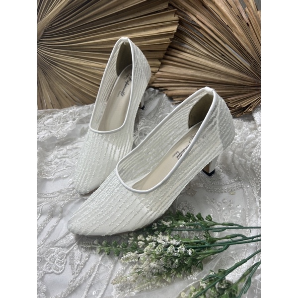 sepatu pesta wanita putih kalisa mewah cantik 7cm lancip