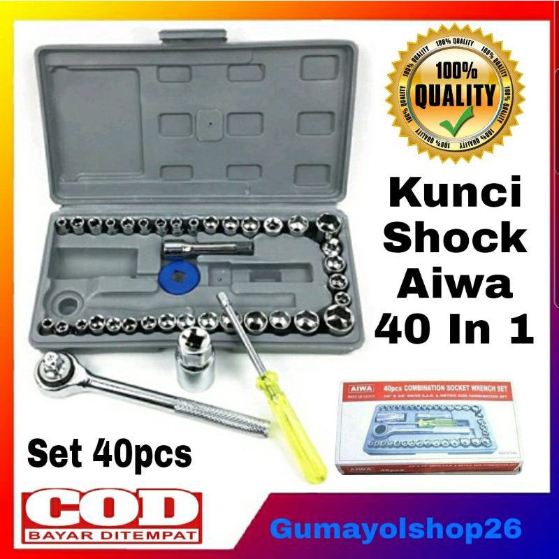 Kunci sok 40 in 1 Merk AIWA Peralatan Tool Kit Wrench Kunci Socket Multifunsi Motro Mobil
