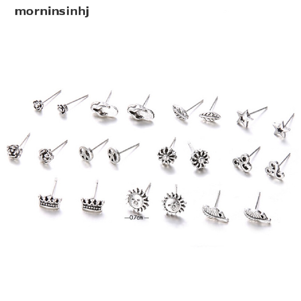 11 Pasang / Set Anting Tusuk Silver Gaya Bohemian Untuk Wanita