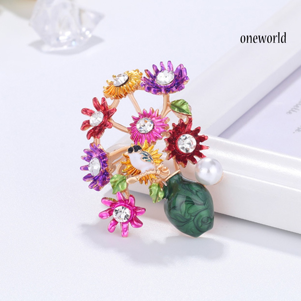 OW@ Fashion Women Flower Vase Rhinestone Inlaid Brooch Pin Corsage Lapel Jewelry