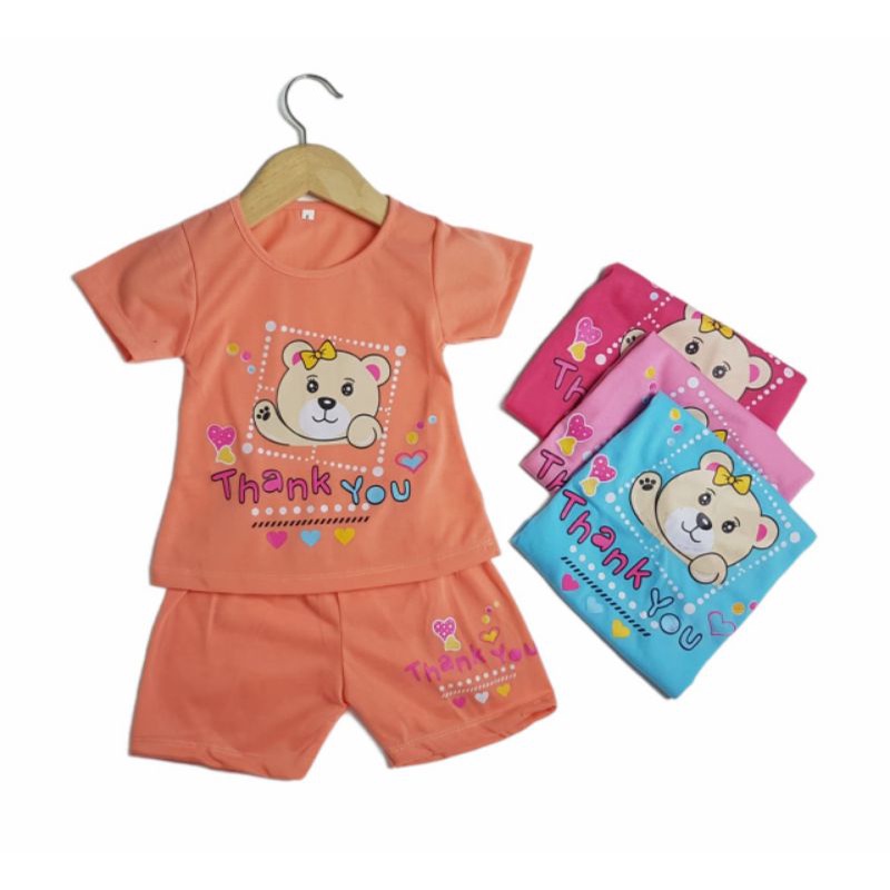 SETELAN BAJU ANAK PEREMPUAN SIKUNING NEW MOTIF THANK YOU BEAR 2-6 TAHUN