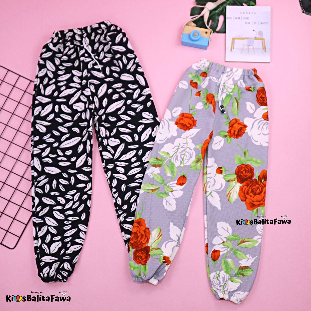 Jogger Bunga uk 5-12 Tahun / Joger Pants Scuba Premium Kembang Celana Panjang Anak Perempuan Import