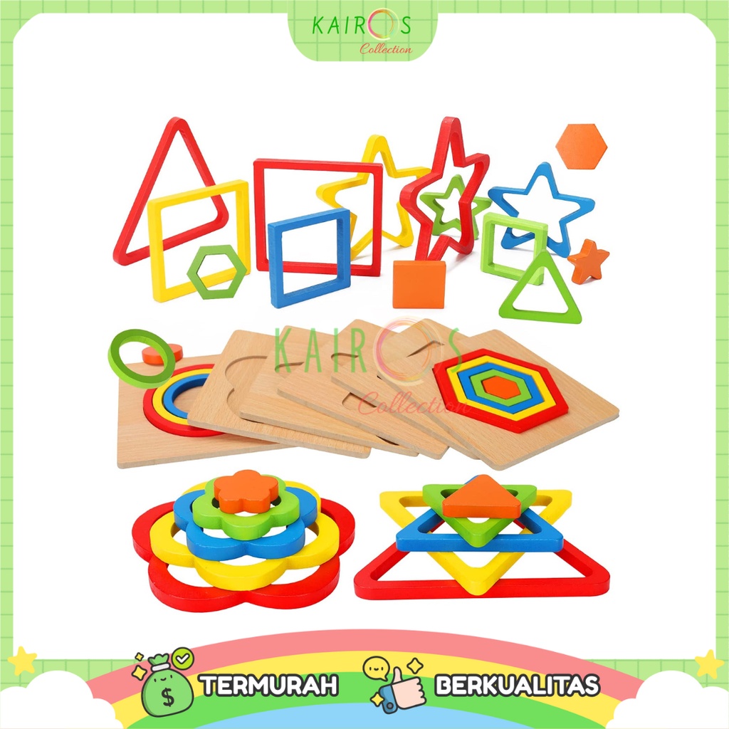 Geometric 3D Wooden Puzzle Mainan Edukasi Montessori Anak