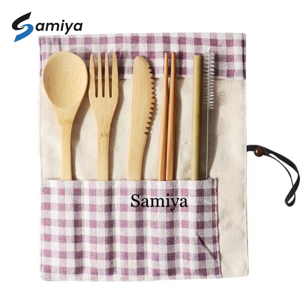 Paket alat makan set sendok garpu sumpit sedotan bambu / bamboo cutlery set / alat makan portable