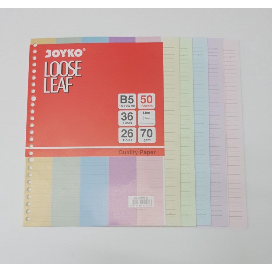 

KERTAS LOOSE LEAF JOYKO B5-104 | 50 LEMBAR CAMPUR WARNA