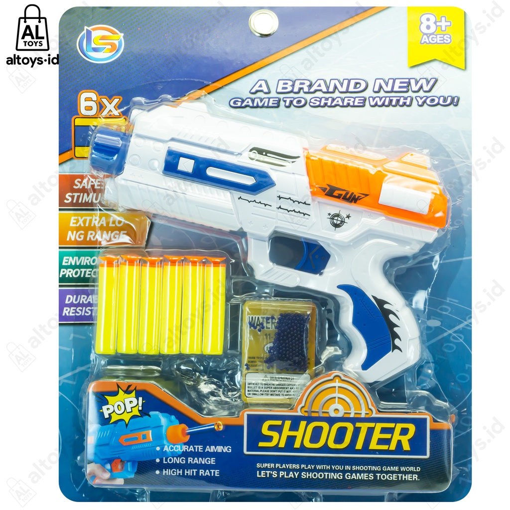 Mainan Pistol Shooter Nerff Peluru 2in1 Gabus Kop Dan Peluru Jelly / Tembak Sof Bullet LG5