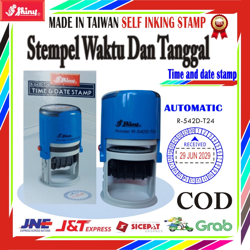 

STEMPEL SETEMPEL CAP OTOMATIS SHINY WAKTU DAN TANGGAL JAM TYPE R-542D-T24AH KANTOR PERUSAHAAN SEBAGUNA