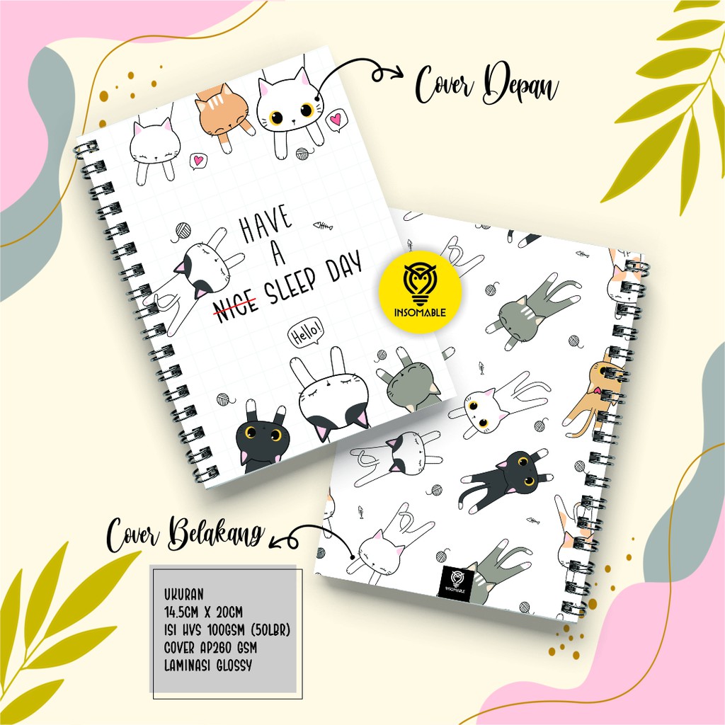 

[INSOMABLE] Buku Catatan Spiral Notebook Lucu Kawaii Cat - A5 isi 50 lembar hvs 100gsm