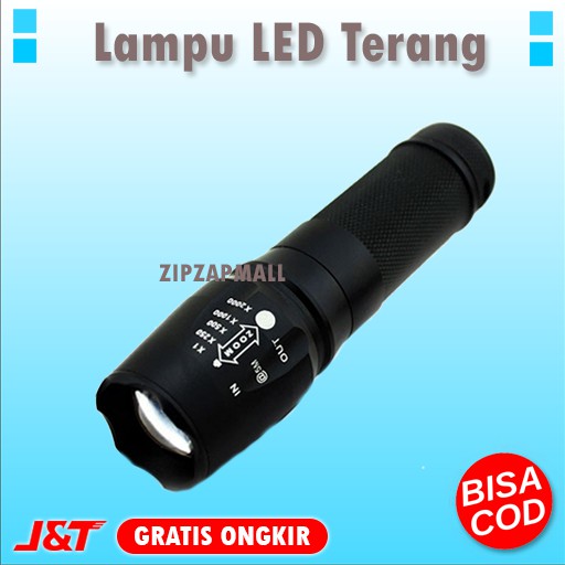 Senter Led Super Terang Jarak Jauh Lampu Senter LED -  Senter LED Cree XM-L T6 26650 Murah Original