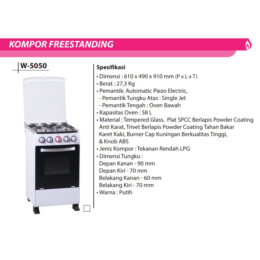 Kompor Gas Freestanding Winn Gas W-5050 Free Standing Gas Stove + Oven Winn Gas W5050 Kompor Standing