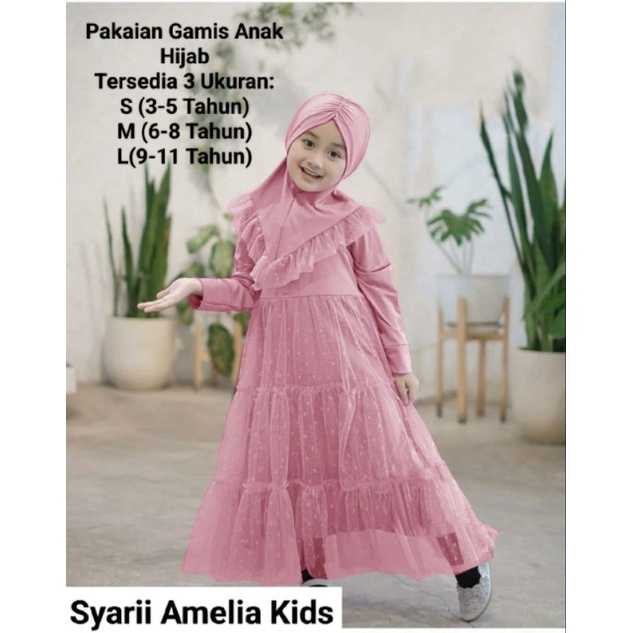 NEW PRODUK☑️PAKAIAN GAMIS ANAK TERBARU FREE HIJAB/SYARII AMELIA KIDS/3 UKURAN S-M-L(3-11 TAHUN)/MATT MOSCRE MIX TILLE DOT/BUSANA MUSLIM ANAK HIJAB/GOOD QUALITY