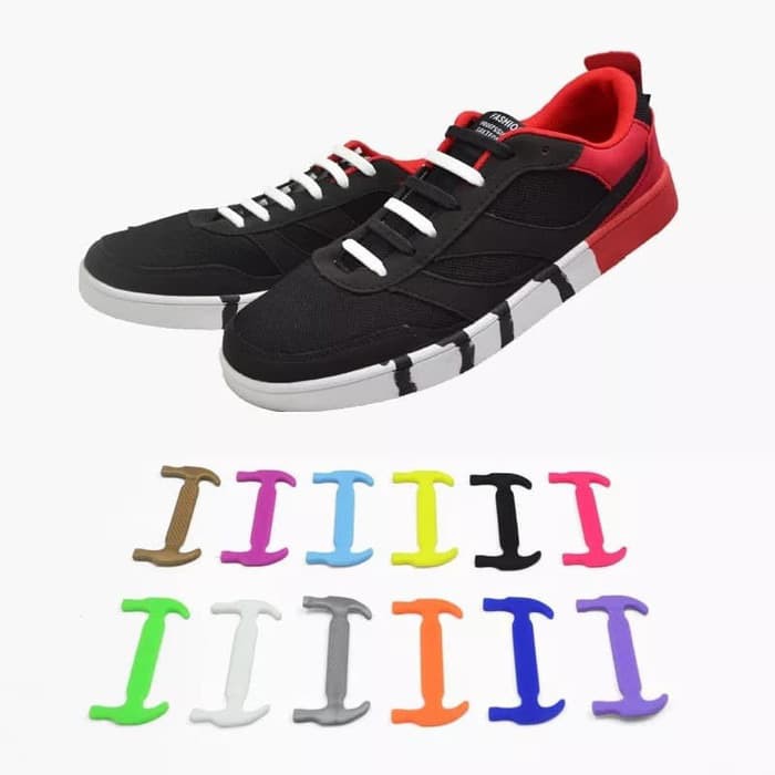 Isi 16pcs Tali Sepatu Silikon Premium Elastis Shoe Laces Karet Silicone