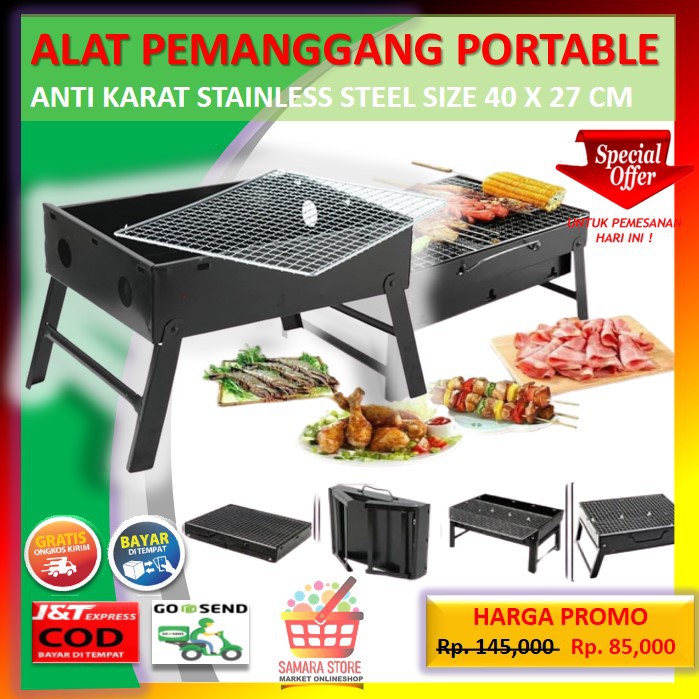 (A10) PEMANGGANG PORTABLE ALAT PEMANGGANG ALAT BAKAR BARBEQUE SOSIS IKAN AYAM SATE DAGING