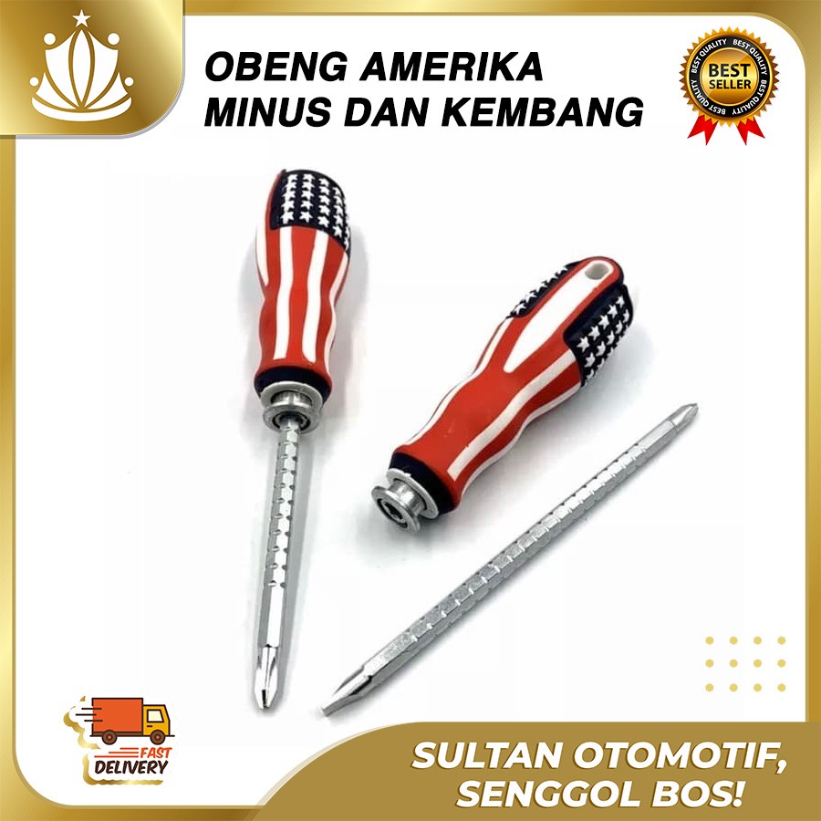 Obeng Kembang Min Plus Minus Besi Solid 2in1 Amerika USA High Quality